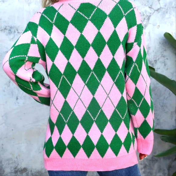 Pink and green cardigan sweater - Picture 3 of 4